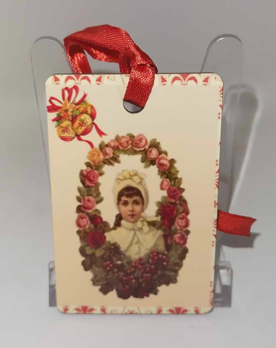 Décoration de sapin Rectangle motif Noël rétro 2 en MDF réalisée artisanalement
