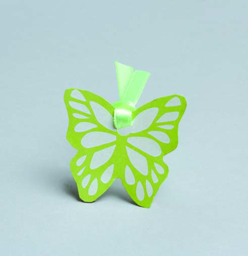 1Lot de 12 étiquettes Forme Papillons vert pour boîtes à dragées sans ruban