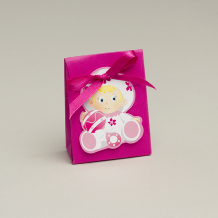 Boites à dragées pochon bébé fuchsia x10 sans ruban