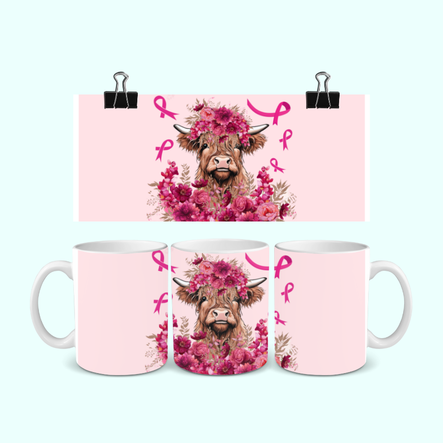 Mug Octobre Rose Vache Highland 330ml Sweet Heidis Store@