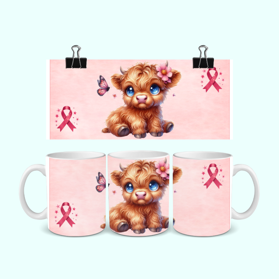 Mug Octobre Rose mini Vache Highland modèle 2 330ml Sweet Heidis Store@