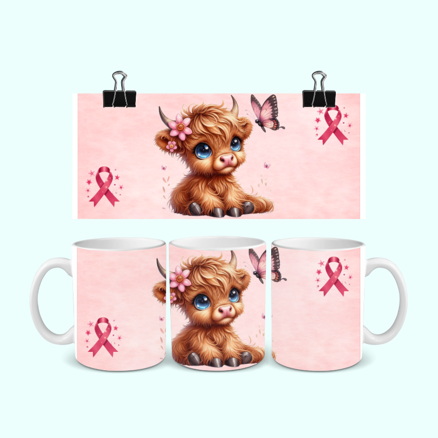Mug Octobre Rose mini Vache Highland modèle 3 330ml Sweet Heidis Store@