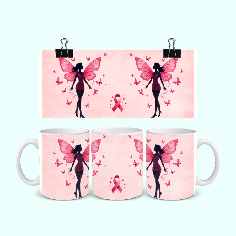 Mug Octobre Rose femme aux papillons 330ml Sweet Heidis Store@