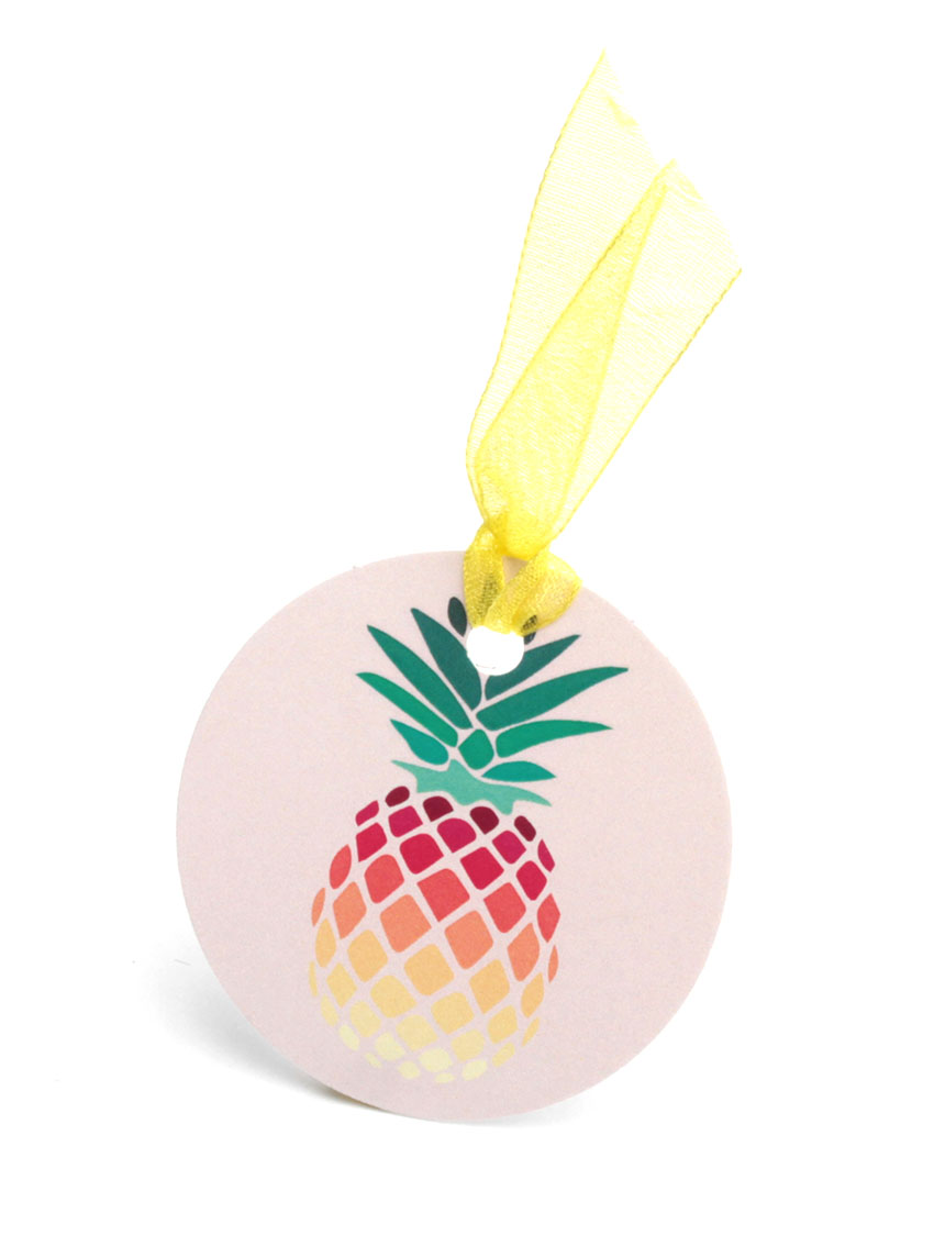 Lot de 12 étiquettes Forme ronde Ananas coloré pour boîtes à dragées sans ruban