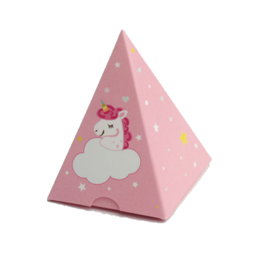boite à dragées pyramide licorne rose