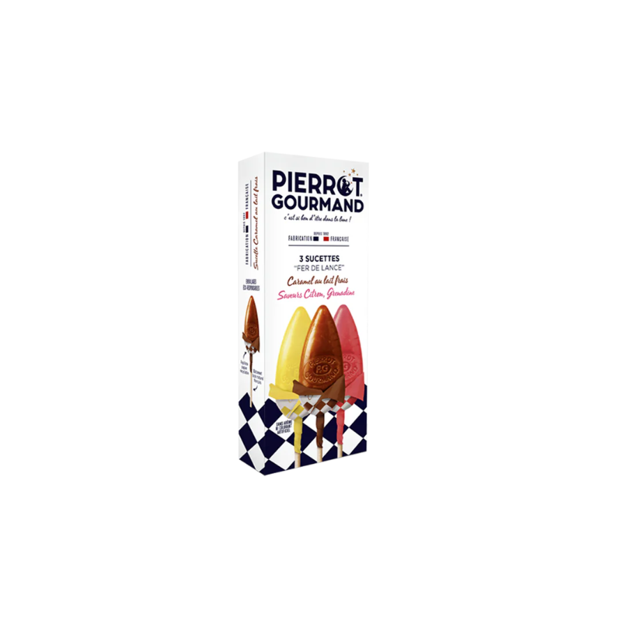 Étui de 3 sucettes "Fer de lance" assorties Pierrot Gourmand