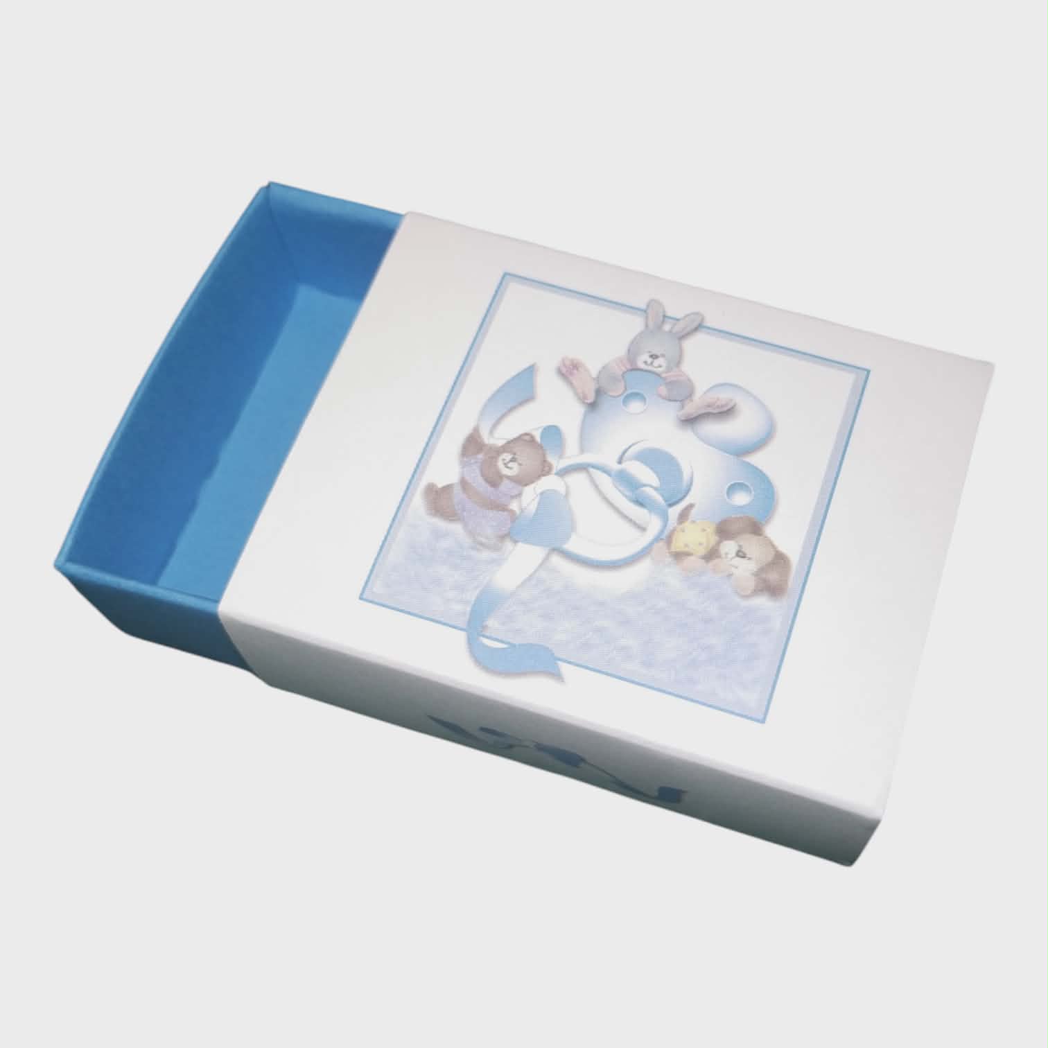 Lot de 10 boites à dragées fourreau lapin toto bleu sans ruban