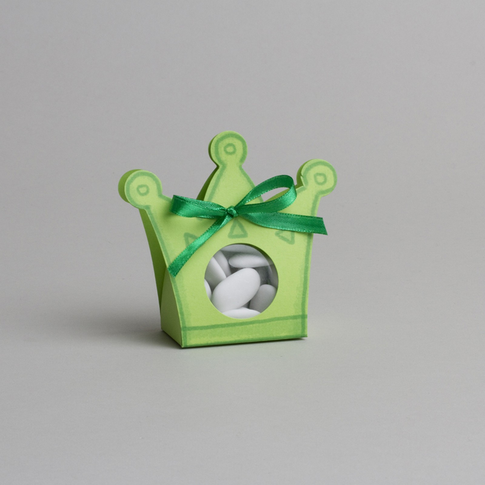 Lot de 6 boites à dragées Couronne Prince vert sans ruban