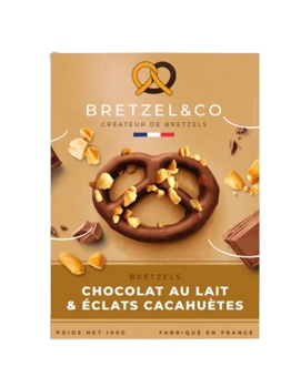 Bretzels enrobés de chocolat et éclats de cacahuètes