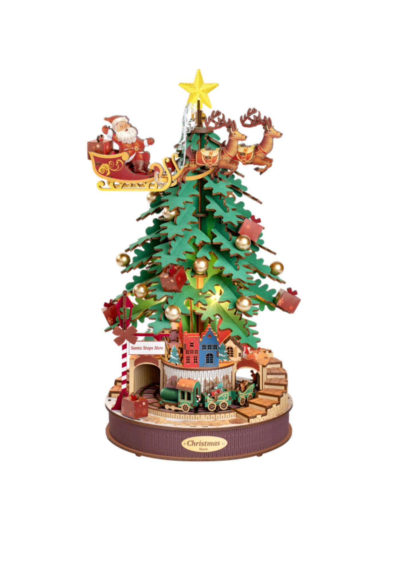 Boîte à musique Robotime Christmas Melody Tree, sapin de Noël tournant monté