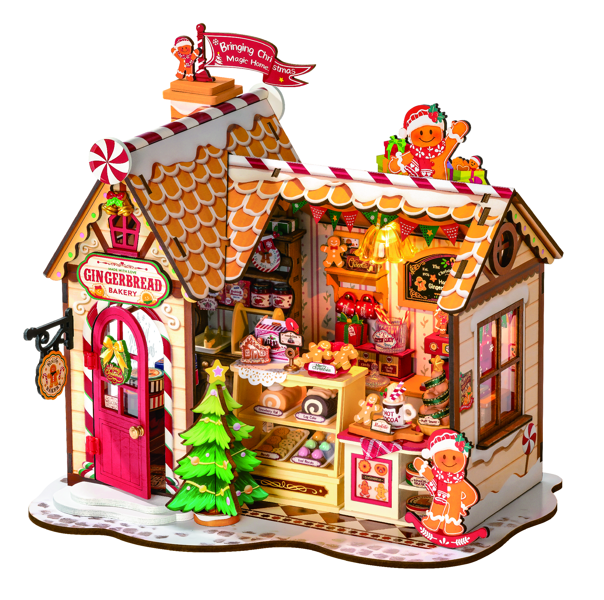 Maison miniature Robotime Gingerbread House montée, boulangerie en pain d'épices