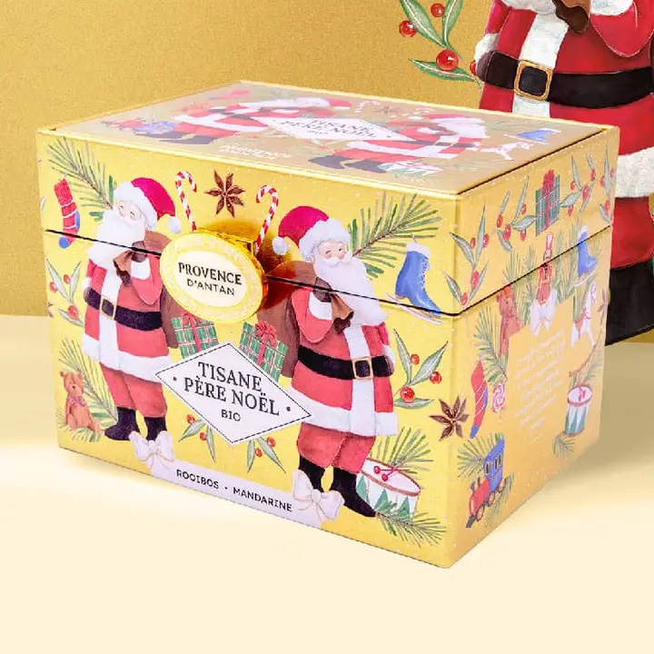 Boîte métal illustrée de la tisane Père Noël rooibos et mandarine bio