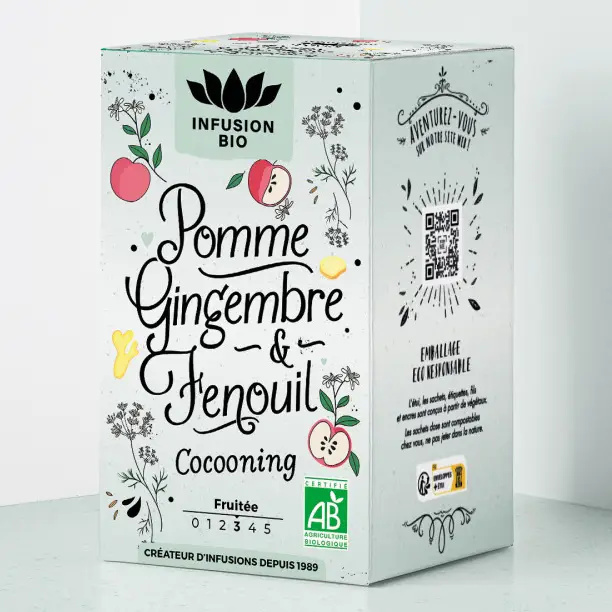 Infusion bio pomme, gingembre et fenouil, 16 sachets