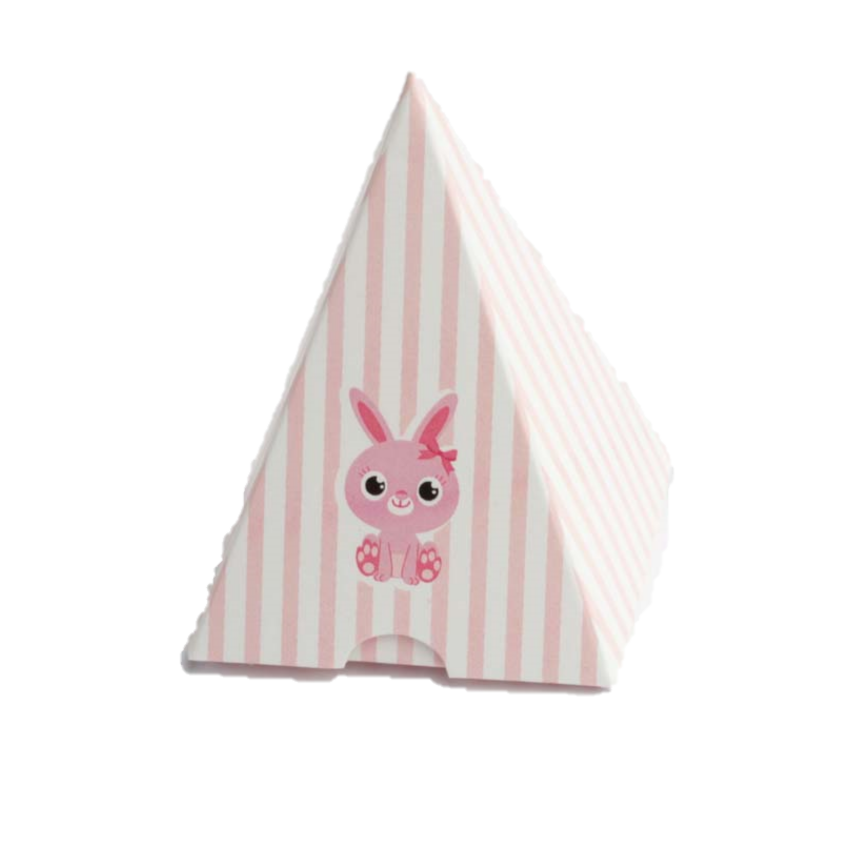 boite à dragées pyramide lapin rose