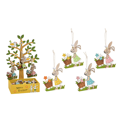 Lapin 6x8cm en bois à suspendre décoration de Pâques