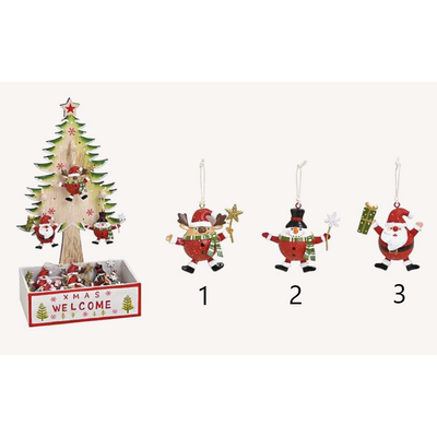 Pendentif Père Noël, Bonhomme de neige, Elan 5x6x3cm en métal rouge