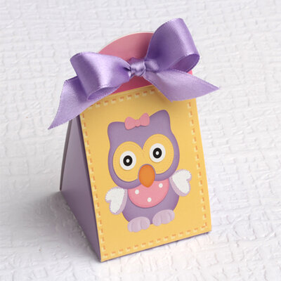 boites à dragées Forme Iris thème hibou lilas