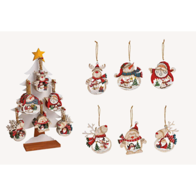 Pendentif de Noël Père Noël, élan, bonhomme de neige, pingouin en bois Coloré 10x11x0.5 cm modèle au choix