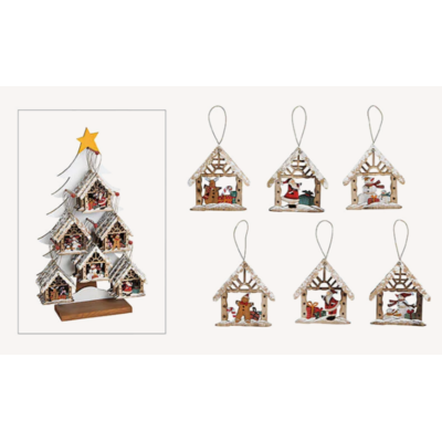 Décoration de Noël en forme de Maison, en bois, 6 modèles différents au choix à l'unité