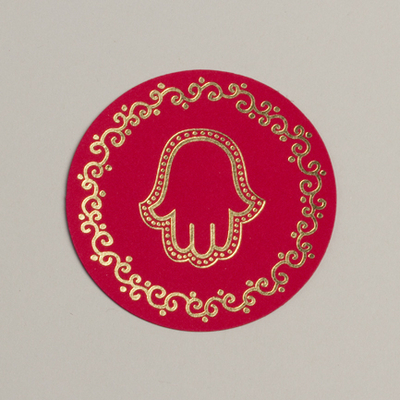 Lot de 12 sous verre thème main de Fatma couleur rouge or