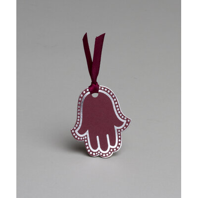 Lot de 12 étiquettes thème main de Fatma couleur bordeaux argent