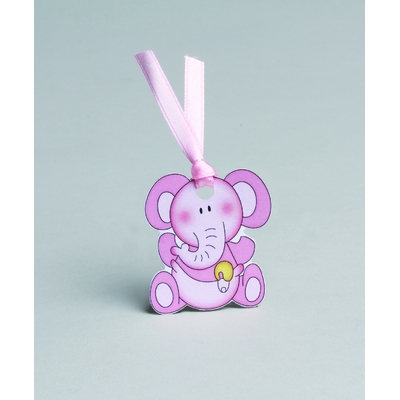 Lot de 12 étiquettes thème éléphant rose
