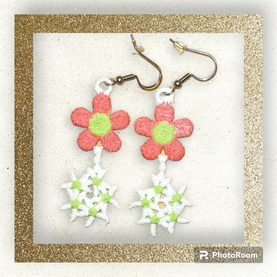 Boucles d'oreilles motif fleur modèle 3 en broderie