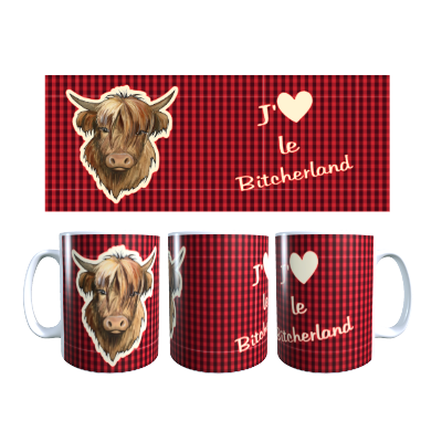 Mug J'aime le Bitcherland Highland rouge et noir 330 ml Sweet Heidi's Store@