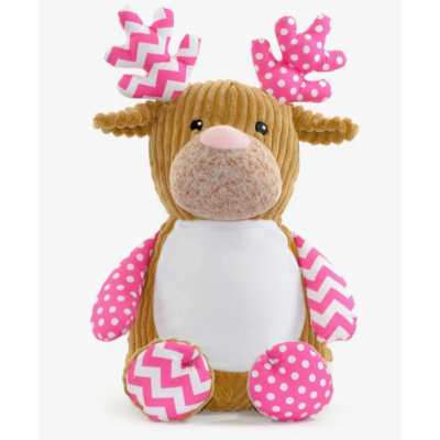 Peluche personnalisable Cerf sensoriel - Rose par impression ou broderie