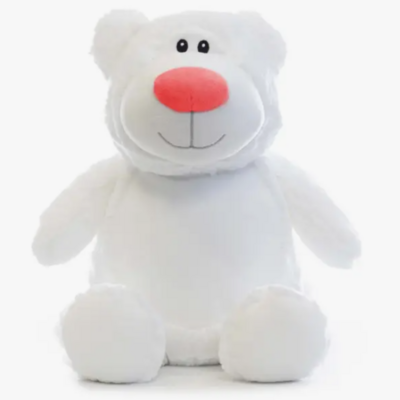 Peluche personnalisable Ours blanc - Nez rouge par impression ou broderie
