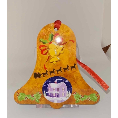 Décoration de sapin Cloche village avec Père Noël en MDF réalisé artisanalement