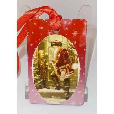 Décoration de sapin Rectangle motif Père Noël Vintage 3 en MDF réalisée artisanalement