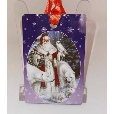 Décoration de sapin Rectangle motif Père Noël Vintage 7 en MDF réalisée artisanalement