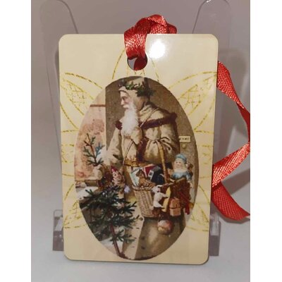 Décoration de sapin Rectangle motif Père Noël Vintage 9 en MDF réalisée artisanalement