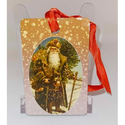 Décoration de sapin Rectangle motif Père Noël Vintage 12 en MDF réalisée artisanalement