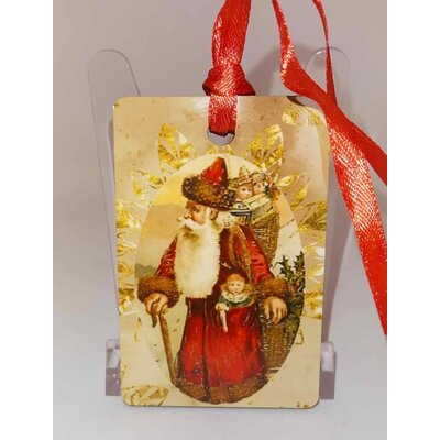 Décoration de sapin Rectangle motif Père Noël Vintage 14 en MDF réalisée artisanalement
