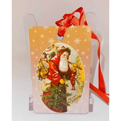 Décoration de sapin Rectangle motif Père Noël Vintage 15 en MDF réalisée artisanalement