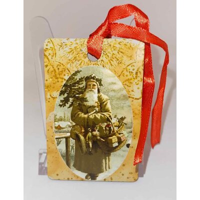 Décoration de sapin Rectangle motif Père Noël Vintage 16 en MDF réalisée artisanalement