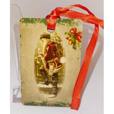 Décoration de sapin Rectangle motif Père Noël Vintage 20 en MDF réalisée artisanalement