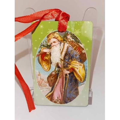 Décoration de sapin Rectangle motif Père Noël Vintage 24 en MDF réalisée artisanalement