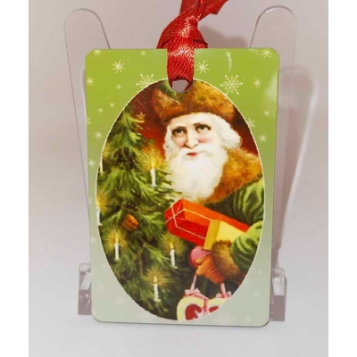 Décoration de sapin Rectangle motif Père Noël Vintage 25 en MDF réalisée artisanalement