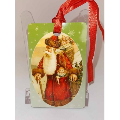 Décoration de sapin Rectangle motif Père Noël Vintage 27 en MDF réalisée artisanalement