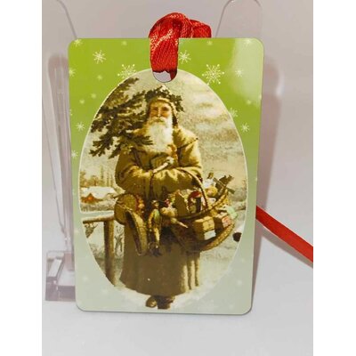 Décoration de sapin Rectangle motif Père Noël Vintage 28 en MDF réalisée artisanalement