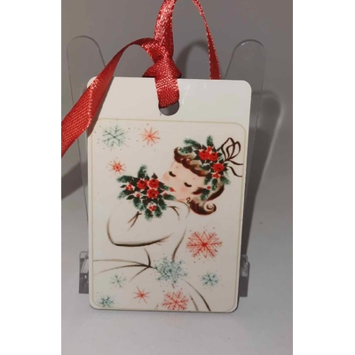 Décoration de sapin Rectangle motif Noël fille pinup rétro 1 en MDF réalisée artisanalement