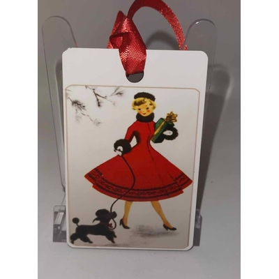 3Décoration de sapin Rectangle motif Noël fille pinup rétro 2 en MDF réalisée artisanalement