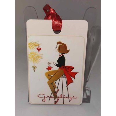Décoration de sapin Rectangle motif Noël fille pinup rétro 4 en MDF réalisée artisanalement