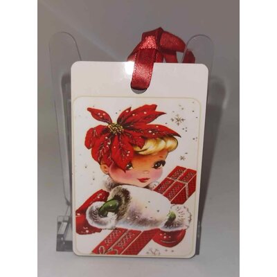 Décoration de sapin Rectangle motif Noël fille pinup rétro 7 en MDF réalisée artisanalement