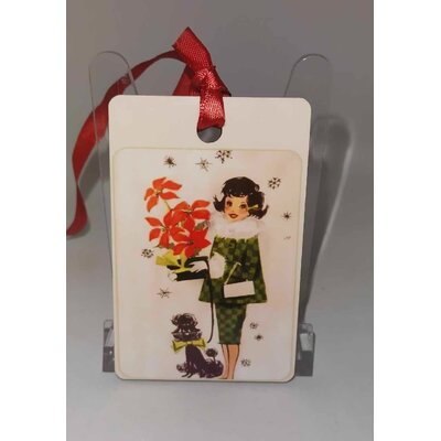 Décoration de sapin Rectangle motif Noël fille pinup rétro 9 en MDF réalisée artisanalement