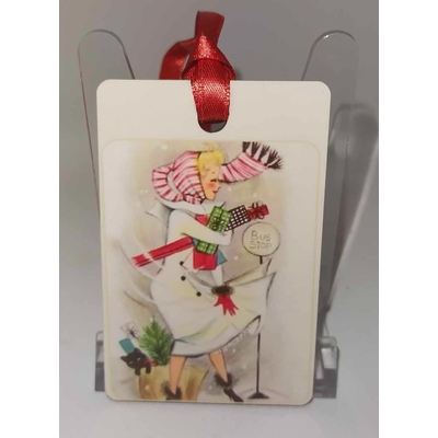 Décoration de sapin Rectangle motif Noël fille pinup rétro 10 en MDF réalisée artisanalement