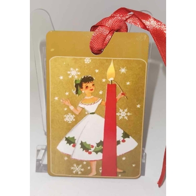 Décoration de sapin Rectangle motif Noël fille pinup rétro 12 en MDF réalisée artisanalement